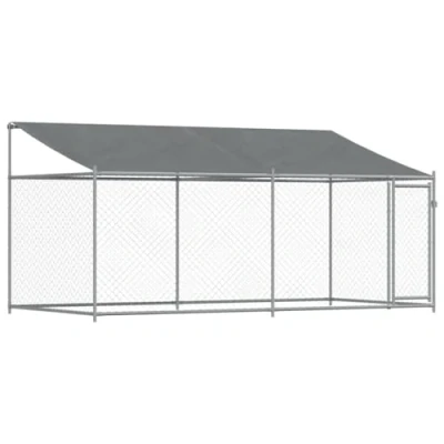 Afbeelding van vidaXL Hondenhok met dak en deur 4x2x2 m gegalvaniseerd staal grijs