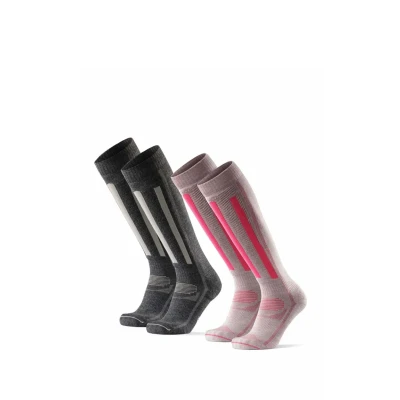 Afbeelding van DANISH ENDURANCE 2 paar skisokken, merinowol, thermoregulatie, versterkt, heren en dames, Veelkleurig (1 x donkergrijs/lichtgrijs, 1 lichtgrijs/roze)