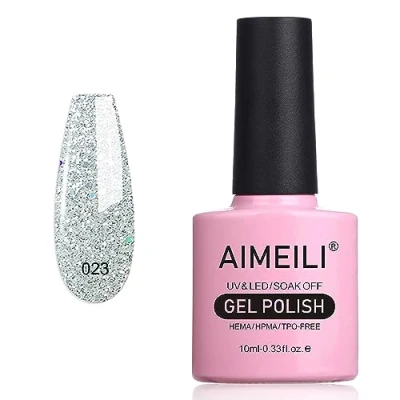 Image de AIMEILI Paillettes Ongles Semi Permanent Vernis à UV LED d&#039;argent Gel Polish 10ml Silver Glitter Explosion (023)