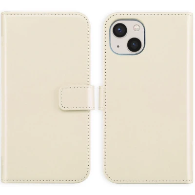 Afbeelding van Selencia Hoesje Geschikt voor iPhone 13 Met Pasjeshouder Echt Lederen Bookcase beige