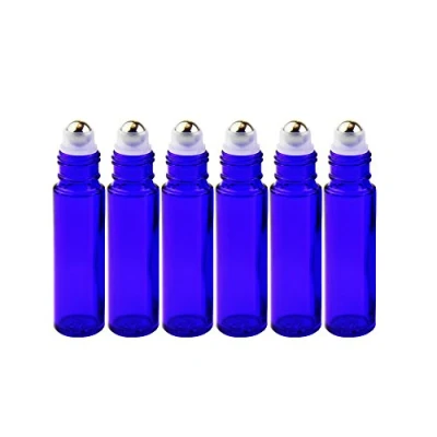 Afbeelding van Yizhao Blauwe roll on lege fles, 10 ml, glazen voor etherische olie, navulbaar, aromatherapie, parfum, massage, met [roestvrijstalen kogel] 6 stuks