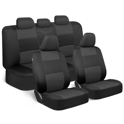 Afbeelding van BDK PolyPro Complete set autostoelhoezen in antracietgrijs op zwart gedeelde voor en achterstoelhoezen Interieur auto, vrachtwagen, bestelwagen, suv