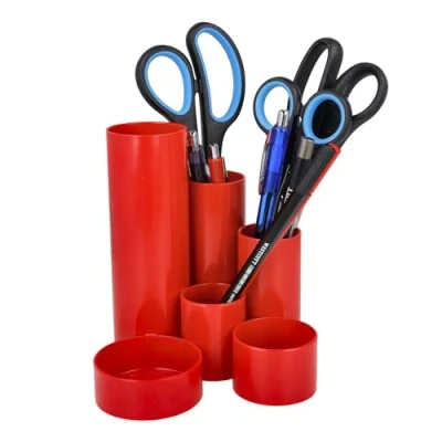 Afbeelding van Westcott E 744579 00 pennenhouder rood met 6 ronde vakken overzichtelijke opslag van pennen en kantooraccessoires