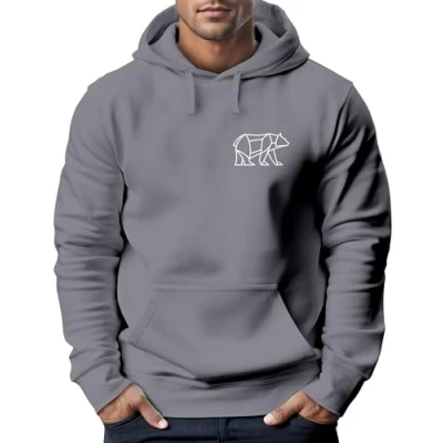 Afbeelding van Neverless® Heren polygon beer Print Hoody Natuur Outdoor Hoodie Mode Street Style, Lineart 2 konvoy grijs