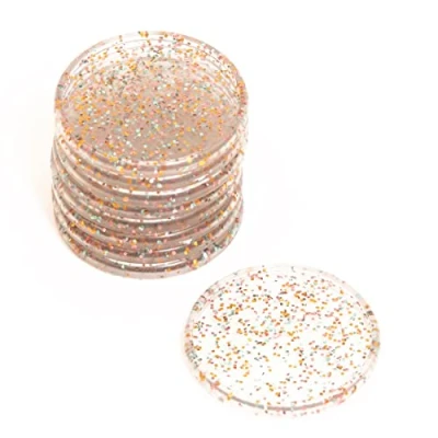 Afbeelding van Craftelier Glitterschijfringen van kunststof L voor scrapbooking planners, dagboeken, notitieboeken of albums, 9 stuks met een diameter 45 mm, kleur: goud, turquoise en roze
