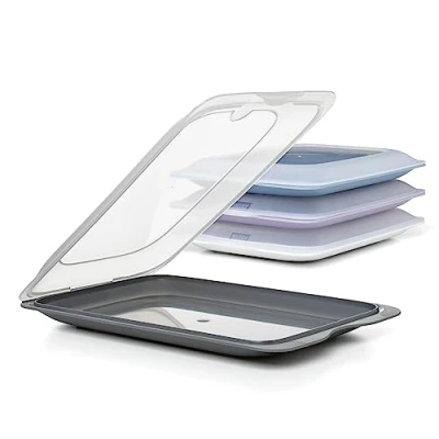 Afbeelding van TATAY Set van 4 stapelbare vleeswarendozen met deksel, BPA vrij, herbruikbaar, stapelbaar, vaatwasser en magnetronbestendig, pastelkleuren, afmetingen: 17 x 3,2 25,2 cm