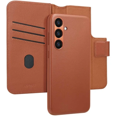 Afbeelding van Accezz Hoesje Geschikt voor Samsung Galaxy S23 FE Met Pasjeshouder Leather Bookcase 2 in 1 MagSafe bruin