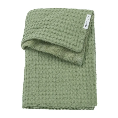 Afbeelding van Meyco Baby Wafel Teddy wiegdeken olive green 75x100cm