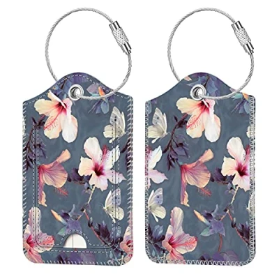 Afbeelding van [2 Stuks] Fintie Bagagelabels met adreslabel, Kunstleer etiketten ID sleutelhanger reisbagagelabels Roestvrijstalen Kabel en Namenschild voor reistas kofferhangers,, Zee Blauw