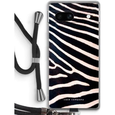 Afbeelding van Case Company® hoesje met Koord geschikt voor Google Pixel 7A Zebra Telefoonhoesje Zwart Bescherming aan alle Kanten en Over de Schermrand