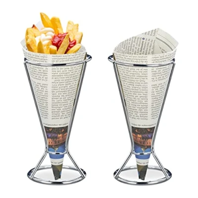 Afbeelding van Relaxdays frietzakhouder set van 2 puntzak houder patatzakhouder patat