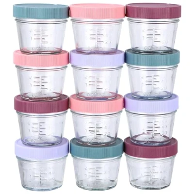 Afbeelding van PERMUST 12 stuks diepvriescontainers voor babypap, glas, babyaccessoires, 60 ml, magnetron, lekvrije container babyvoeding