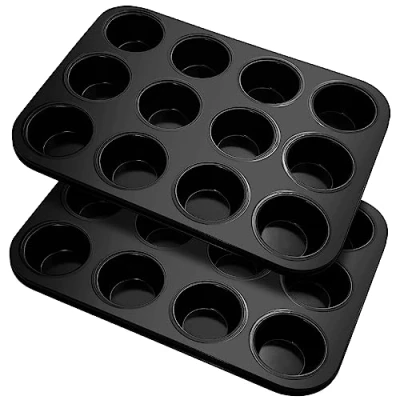 Afbeelding van Fousenuk Set van 2 muffinvormen koolstofstaal, antiaanbaklaag, verpakking 24 herbruikbare cupcake vormen en muffins voor cupcakes, brownies, pudding, mini muffins, 35 x 26 3,5 cm