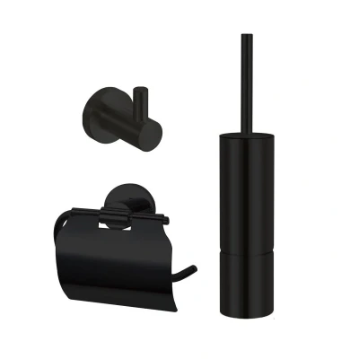 Afbeelding van Best Design Nero toilet accessoireset 3 delig met toiletborstelhouder, toiletrolhouder en handdoekhaak mat zwart
