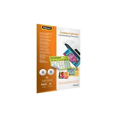 Image de Fellowes Pack créatif 50 pochettes de plastification, format A4 A5 et photos, finitions brillante mate