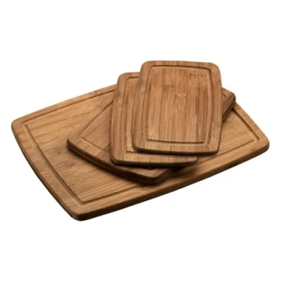 Afbeelding van Kesper Keuken voedsel bereiden snijplanken set 3x stuks bamboe hout in 2 formaten luxe versie met brede lekrand