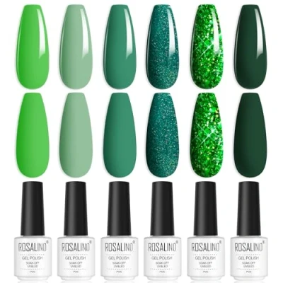 Afbeelding van ROSALIND semi permanente nagellak, uv gel, permanent, 6 kleuren, cyaan, groen, zacht, donkergroen, glitter, soak off, UV/LED, manicure
