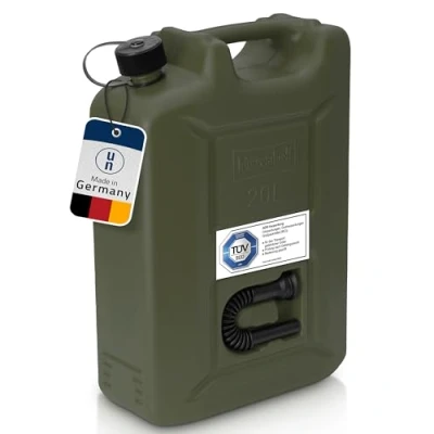 Image de hünersdorff GmbH 802010 Jerrican essence Homologué Carburant 20 L PROFI PE HD homologation UN noir rouge bidon diesel avec tuyau d&#039;écoulement sécurité enfants