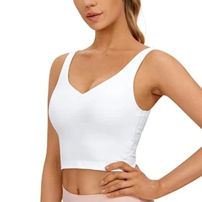 Afbeelding van CRZ YOGA Butterluxe Sportbeha voor dames, training, bijsnijden, tanktop met geïntegreerde beha, Wit.