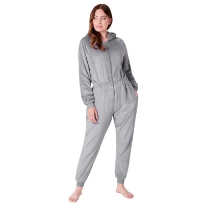 Afbeelding van Damespyjama, rompertje voor dames, all in one onesie, van fleece, S XL, Grijs