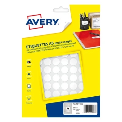 Image de Avery PET15W pastilles de marquage Ø 15 mm (960 étiquettes) blanc