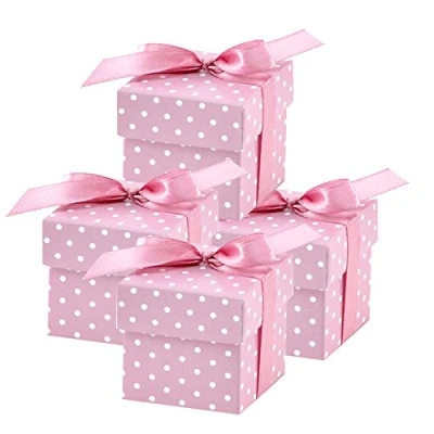 Afbeelding van Partydeco Bedank doosje stippen/polkadots licht roze (10st)