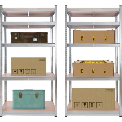 Afbeelding van AREBOS 2x Stellingkast Opbergrek 5 Planken 875 kg Draagkracht 90x40x180 cm Metaal/MDF te gebruiken als werkbank