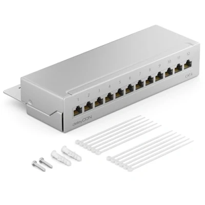 Afbeelding van deleyCON CAT6 patchpaneel, 12 poorten, kantoor en wandmontage, afgeschermd, x RJ45, TIA568A TIA568B, lichtgrijs