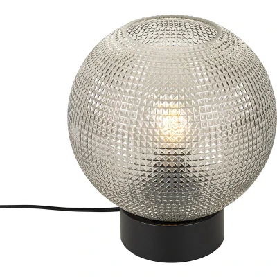 Afbeelding van QAZQA Design tafellamp zwart met smoke glas Chico