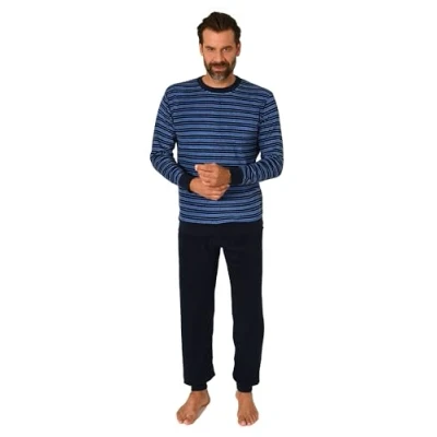 Afbeelding van Normann Elegante badstof pyjama voor heren met lange mouwen en manchetten ook in grote maten, Navy1.
