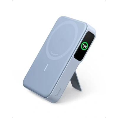 Afbeelding van Anker MagGo Power Bank, MagSafe 15 W Qi2 gecertificeerd, snelle mobiele oplader, 10000 mAh batterij, smart display en opvouwbare standaard, voor iPhone 15/14/13/12, met USB C kabel