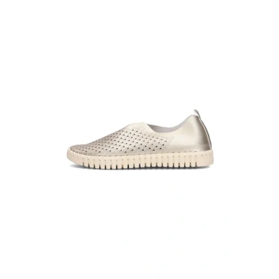 Afbeelding van Ilse Jacobsen dames Espadrille van leer met metallic finish in de kleur Goud, maat: 37