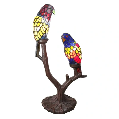 Afbeelding van LumiLamp Tiffany Tafellamp 50x24x63 cm Blauw Geel Glas Papegaai Lampen