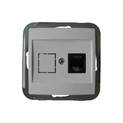 Afbeelding van PEHA BADORA enkele data / telefooncontactdoos cat.6 incl afdekking Levend wit (hagelwit) D11185802UAEC6