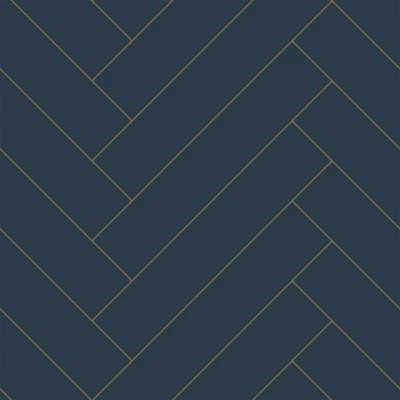 Afbeelding van ESTAhome behang visgraat motief donkerblauw en goud 139309 0,53 x 10,05 m