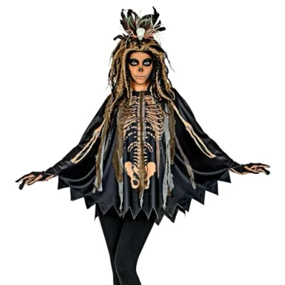 Afbeelding van Widmann Voodoo priestereskostuum, poncho met capuchon, heks, themafeest, Halloween