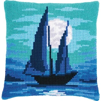 Afbeelding van Vervaco Zeilboot in blauw maanlicht Kruissteekkussen pakket PN 0187488