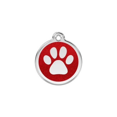 Afbeelding van Paw Print Red glitter hondenpenning small/klein dia. 2 cm RedDingo