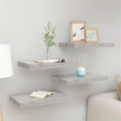 Afbeelding van Wandschappen zwevend 4 st 50x23x3,8 cm MDF betongrijs