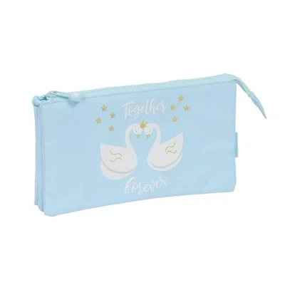 Afbeelding van Pennenetui met 3 vakken Glow Lab Cisnes Licht Blauw 22 x 12 cm