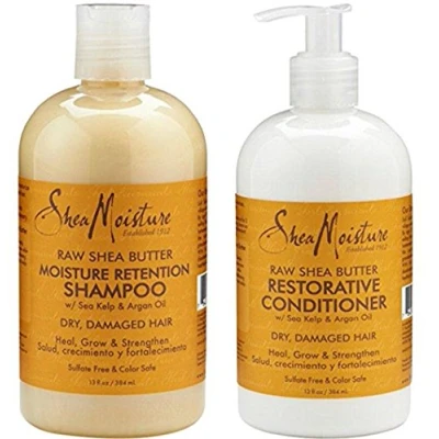 Afbeelding van Shea Moisture Raw Duo Sheaboter vochtreterende shampoo + herstellende conditioner 330 ml