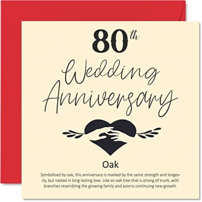 Afbeelding van 80 verjaardagskaart voor echtgenoot, vrouw, vriend, vriendin, 80e trouwdag, wenskaart van eiken, vrouwen, mannen, hem, 145 mm x verloofden