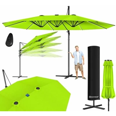Afbeelding van KESSER® Dubbele parasol 4,6 m x 2,7 m, zweefparasolhoes en windbescherming met zwengel standaard, zwengelparasol van aluminium, waterdicht, kantelbaar 360 draaibaar, Lichtgroen 7