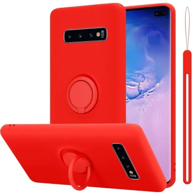 Afbeelding van Cadorabo Hoesje geschikt voor Samsung Galaxy S10 4G in LIQUID ROOD Beschermhoes van flexibel TPU silicone Case Cover met ring