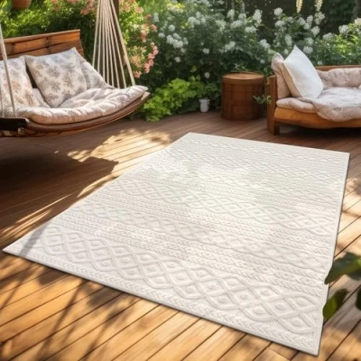 Afbeelding van Paco Home Vloerkleed Voor Binnen En Buiten Balkon Terras Scandinavisch Boho Eenkleurig 120x170 cm