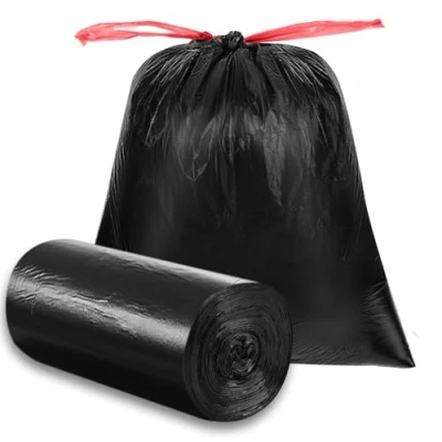 Afbeelding van O2frepak Set van 30 grote vuilniszakken met trekkoord, 125 liter, robuust, smaakneutraal, robuust en zwart, 80 x 100 cm