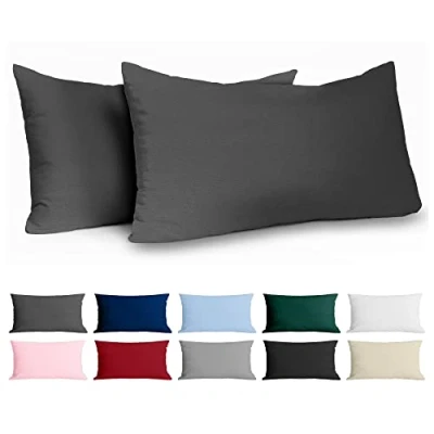 Afbeelding van Kussensloop, 50 x 80 cm, versterkt katoen, 2 stuks, antraciet, dicht geweven, 57 draden/cm², kussensloop Oeko Tex gecertificeerd