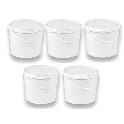 Afbeelding van Silplast 5 stuks liter emmers met wit deksel, melkemmer/stapelbare opslag, honingemmer, kunststof emmer voor levensmiddelen, lege meel, wateremmer