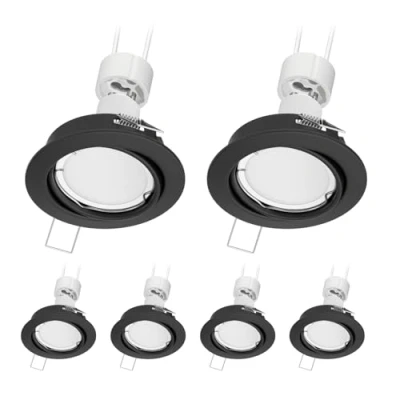 Afbeelding van ledscom.de FERE Inbouwplafondlamp, 6 stuks, zwart, mat, draaibaar GU10, ledlamp, warm wit, 3 dimniveaus: max. 500 lm.