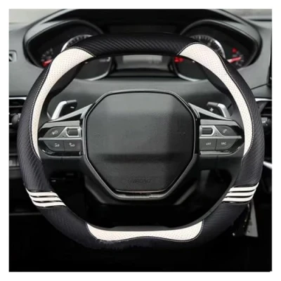 Afbeelding van Stuurhoes Leer en Koolstofvezel Voor Peugeot 508 3008 GT 4008 5008 2017 2018 2019 E 2008 2020 2021 Auto (BLANC)